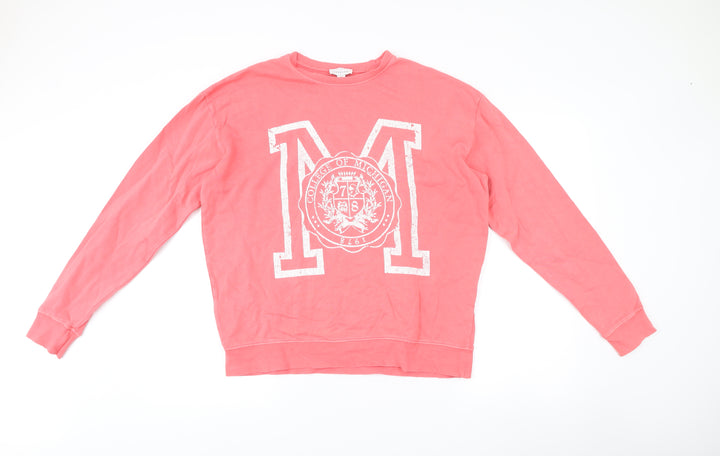 Topshop Womens Pink Cotton Pullover Sweatshirt S Logo Print Casual