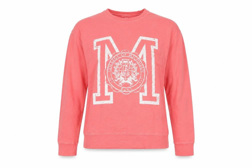 Front view of Topshop women’s pink cotton pullover sweatshirt s logo print casual