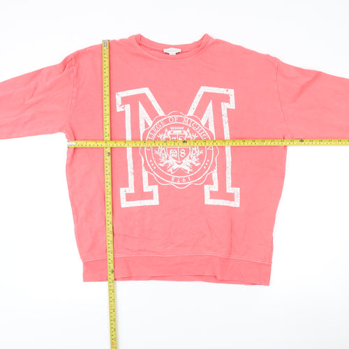 Topshop Womens Pink Cotton Pullover Sweatshirt S Logo Print Casual