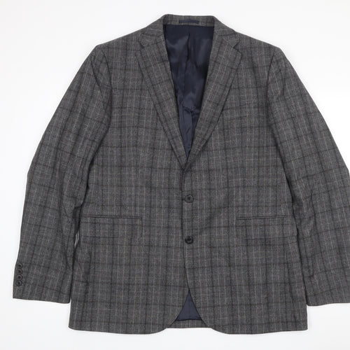 John Lewis Men's Grey Checked Wool Blazer 46L Regular Fit Jacket