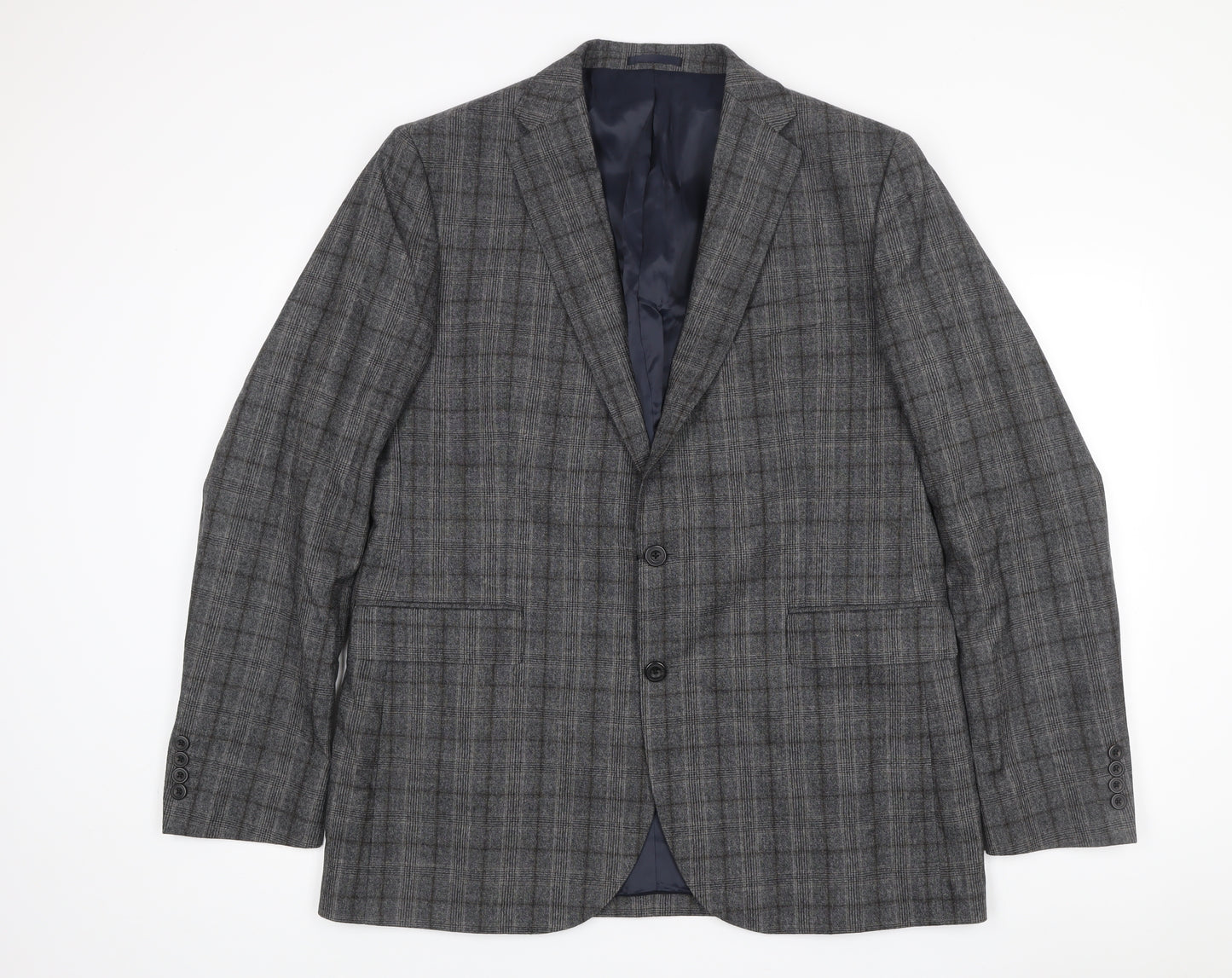 John Lewis Men's Grey Checked Wool Blazer 46L Regular Fit Jacket