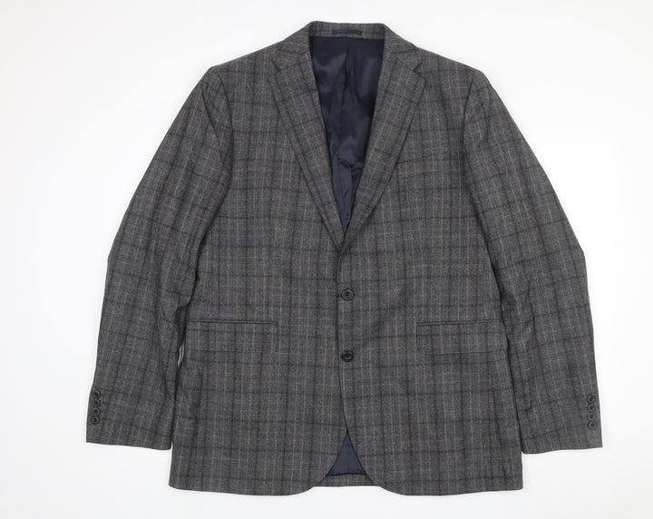 John Lewis Men's Grey Checked Wool Blazer 46L Regular Fit Jacket