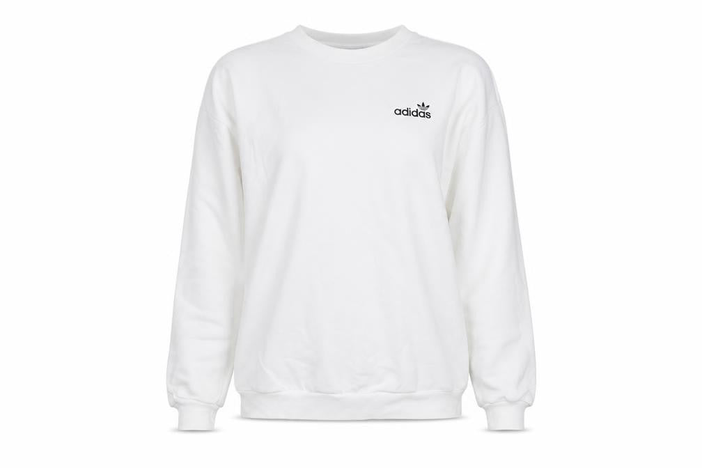 Front view of Adidas women’s white xs pullover logo sweatshirt long sleeve