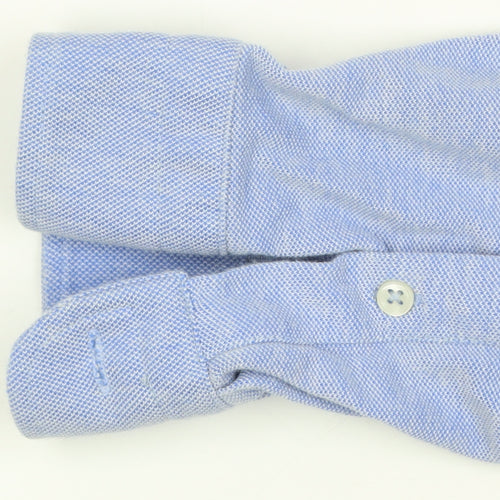 Zara Men's Blue Slim Fit Band Collar Long Sleeve Cotton Shirt M