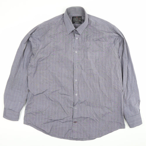Unworth Black Men’s Grey Striped Cotton Formal Dress Shirt 16” Collar