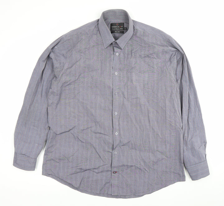 Unworth Black Men’s Grey Striped Cotton Formal Dress Shirt 16” Collar