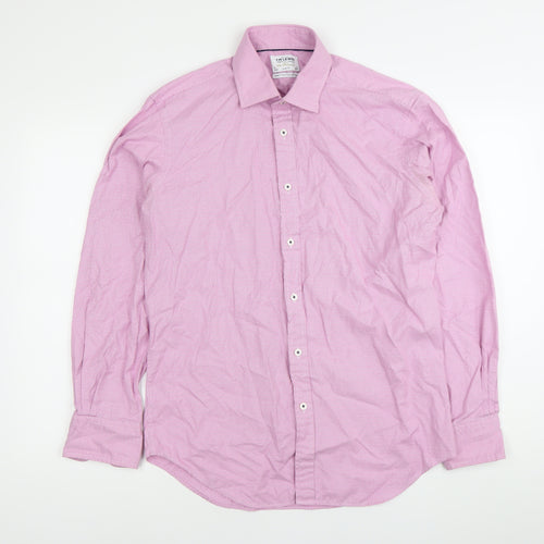 T.M. Lewin Men’s Pink Slim Fit Herringbone Long Sleeve Cotton Dress Shirt 16 41cm