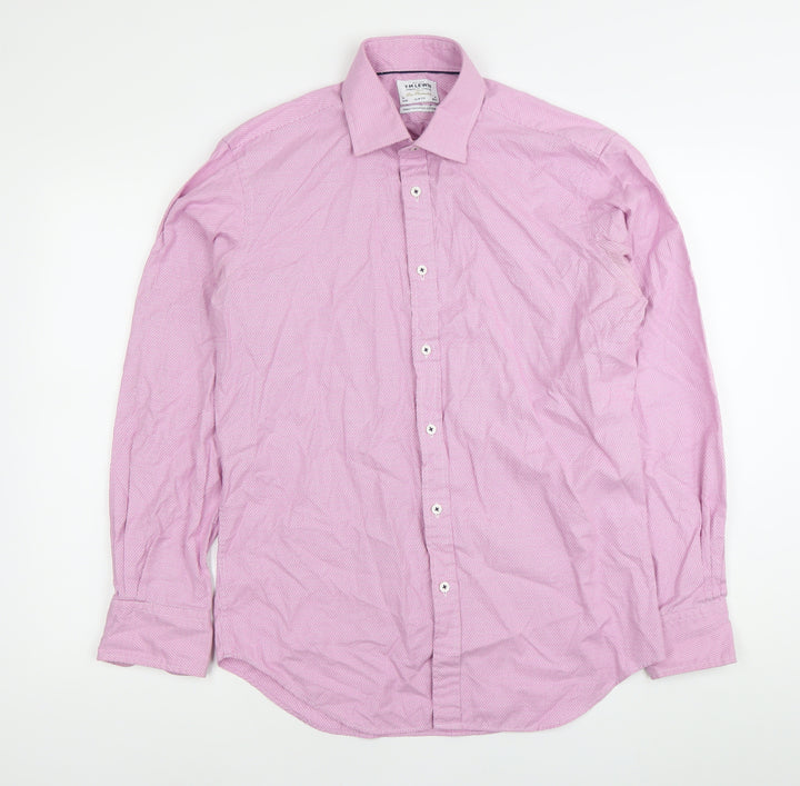 T.M. Lewin Men’s Pink Slim Fit Herringbone Long Sleeve Cotton Dress Shirt 16 41cm