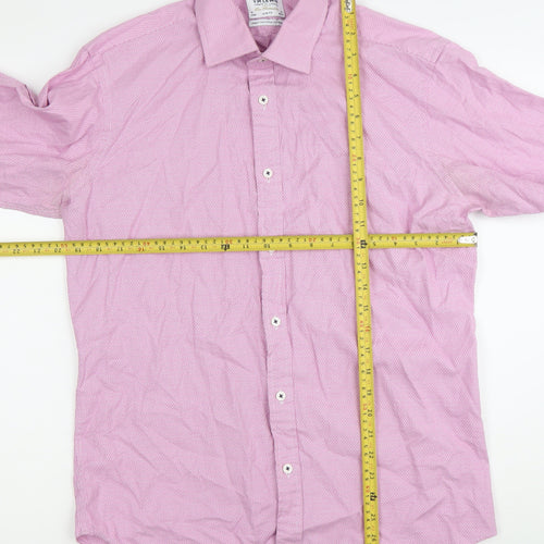 T.M. Lewin Men’s Pink Slim Fit Herringbone Long Sleeve Cotton Dress Shirt 16 41cm