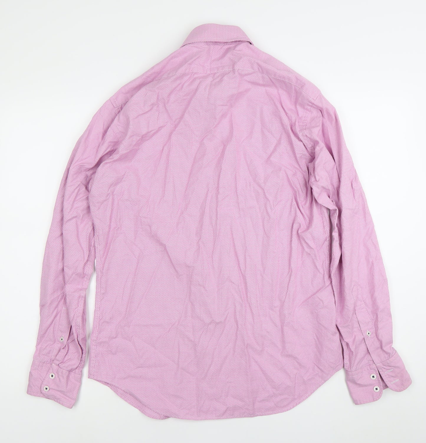T.M. Lewin Men’s Pink Slim Fit Herringbone Long Sleeve Cotton Dress Shirt 16 41cm