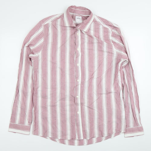Burton Menswear Men’s Red Striped Cotton Long Sleeve Dress Shirt L 42-44 in