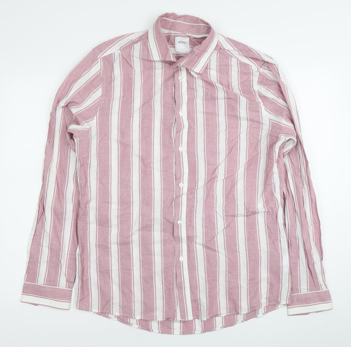 Burton Menswear Men’s Red Striped Cotton Long Sleeve Dress Shirt L 42-44 in