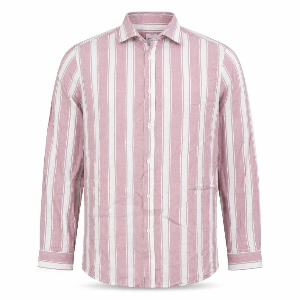 Burton Menswear Men’s Red Striped Cotton Long Sleeve Dress Shirt L 42-44 in