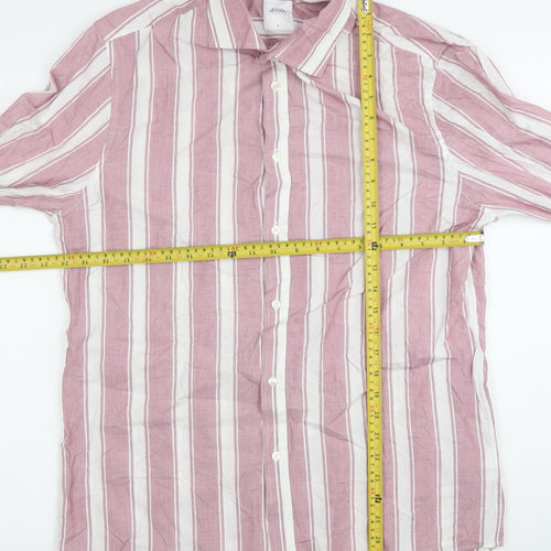Burton Menswear Men’s Red Striped Cotton Long Sleeve Dress Shirt L 42-44 in