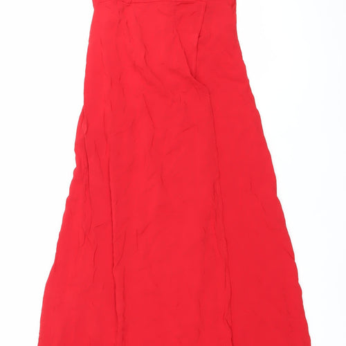 H&M Women’s Red Viscose Slip Dress Size 6 Long Strappy Summer