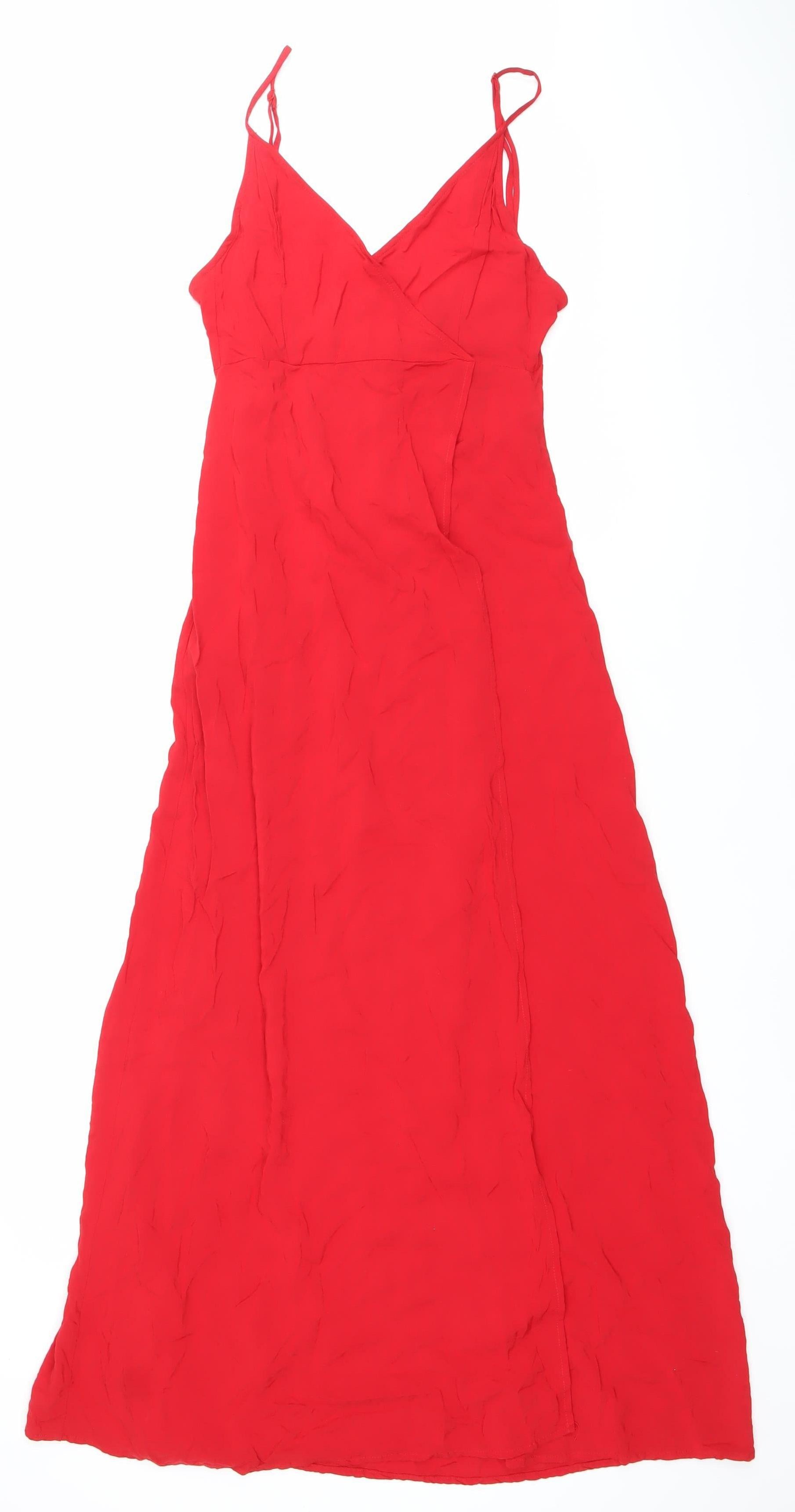 H&M Women's Red Viscose Slip Dress Size 6 Long Strappy Summer – Preworn