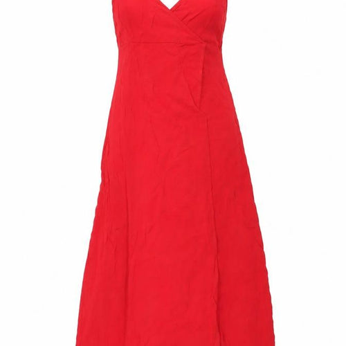 H&M Women’s Red Viscose Slip Dress Size 6 Long Strappy Summer