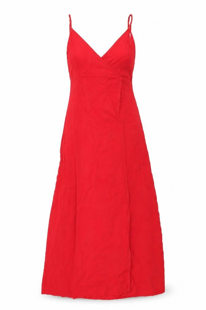 H&M Women’s Red Viscose Slip Dress Size 6 Long Strappy Summer