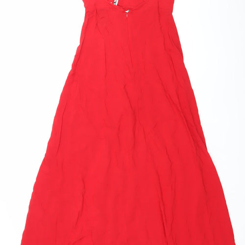 H&M Women’s Red Viscose Slip Dress Size 6 Long Strappy Summer