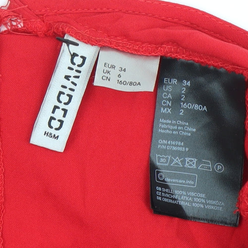 H&M Women’s Red Viscose Slip Dress Size 6 Long Strappy Summer