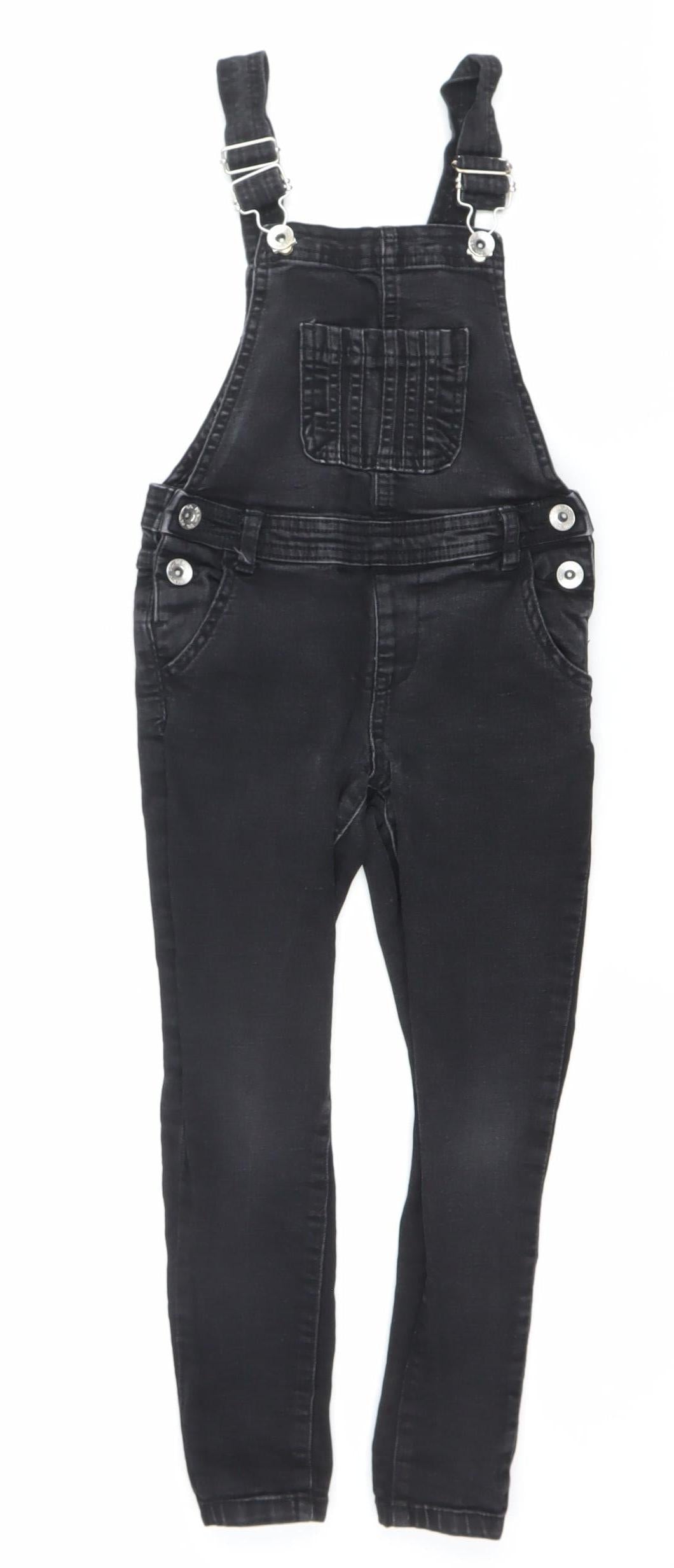 Denim Co Girls Black Skinny Dungaree Jeans 6-7 Years Stretch Adjustable