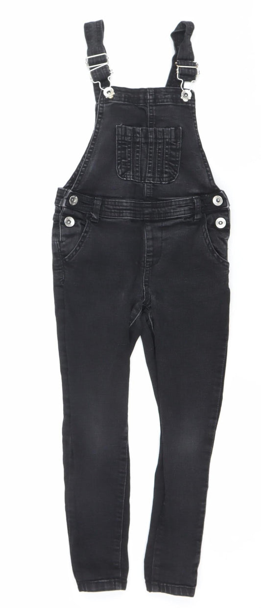 Denim Co Girls Black Skinny Dungaree Jeans 6-7 Years Stretch Adjustable