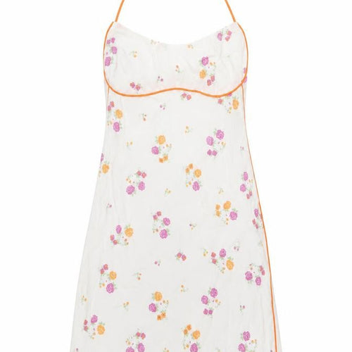 Sky to Moon Women’s White Floral Halter Slip Dress M Summer Boho Party