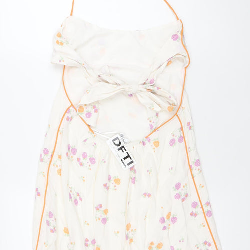 Sky to Moon Women’s White Floral Halter Slip Dress M Summer Boho Party