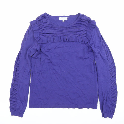 Red Herring Womens Purple Ruffle Knit Blouse Size 10 Long Sleeve