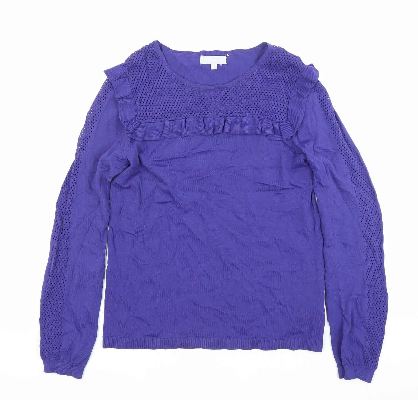 Red Herring Womens Purple Ruffle Knit Blouse Size 10 Long Sleeve
