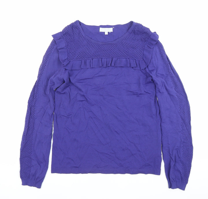 Red Herring Womens Purple Ruffle Knit Blouse Size 10 Long Sleeve