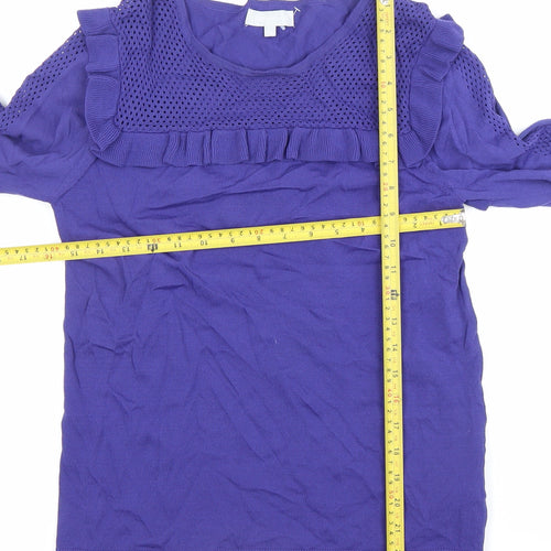 Red Herring Womens Purple Ruffle Knit Blouse Size 10 Long Sleeve