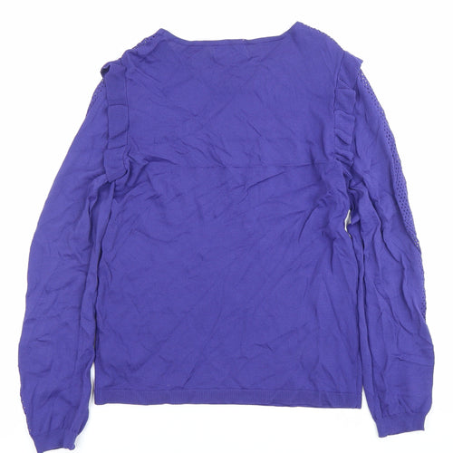 Red Herring Womens Purple Ruffle Knit Blouse Size 10 Long Sleeve