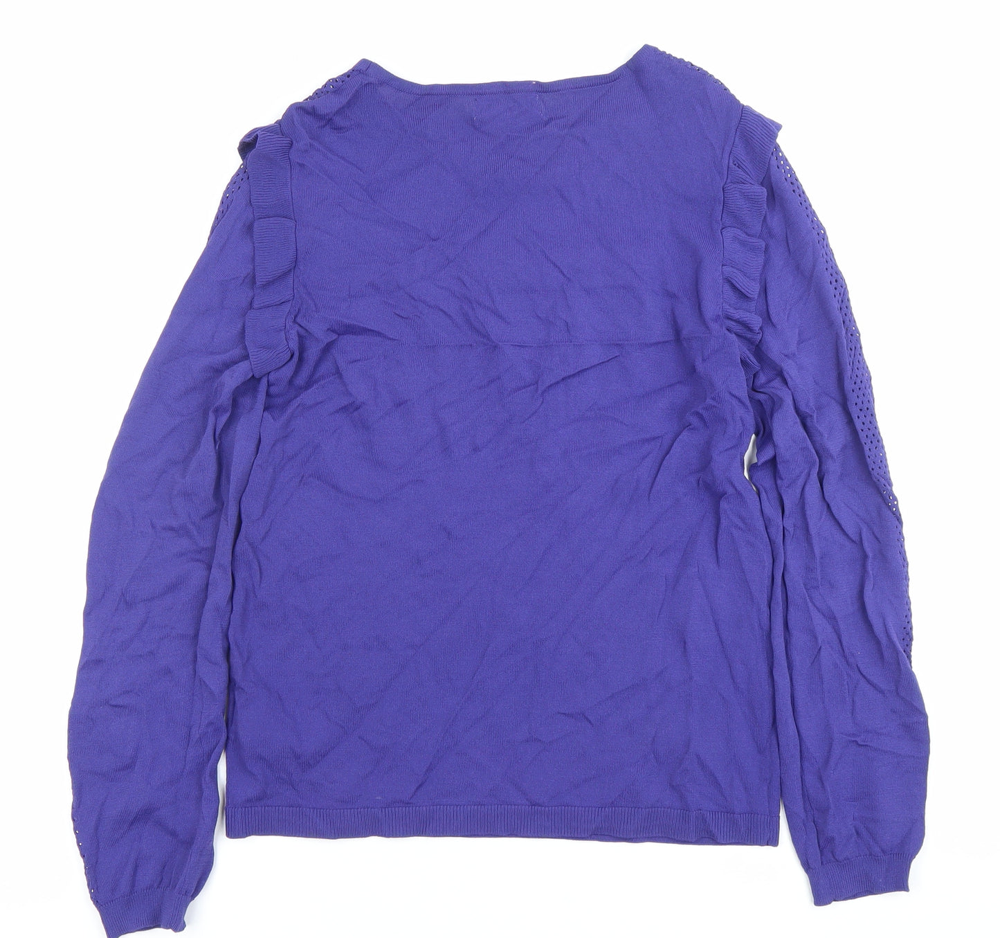 Red Herring Womens Purple Ruffle Knit Blouse Size 10 Long Sleeve