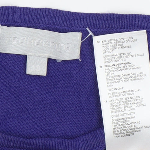 Red Herring Womens Purple Ruffle Knit Blouse Size 10 Long Sleeve