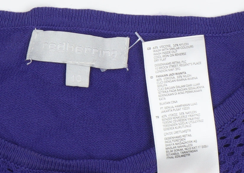 Red Herring Womens Purple Ruffle Knit Blouse Size 10 Long Sleeve