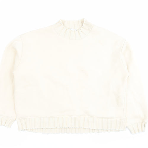 Zara Women Ivory Cotton Blend Sweatshirt Size M Crew Neck
