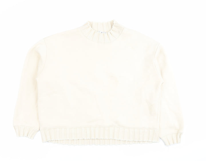 Zara Women Ivory Cotton Blend Sweatshirt Size M Crew Neck
