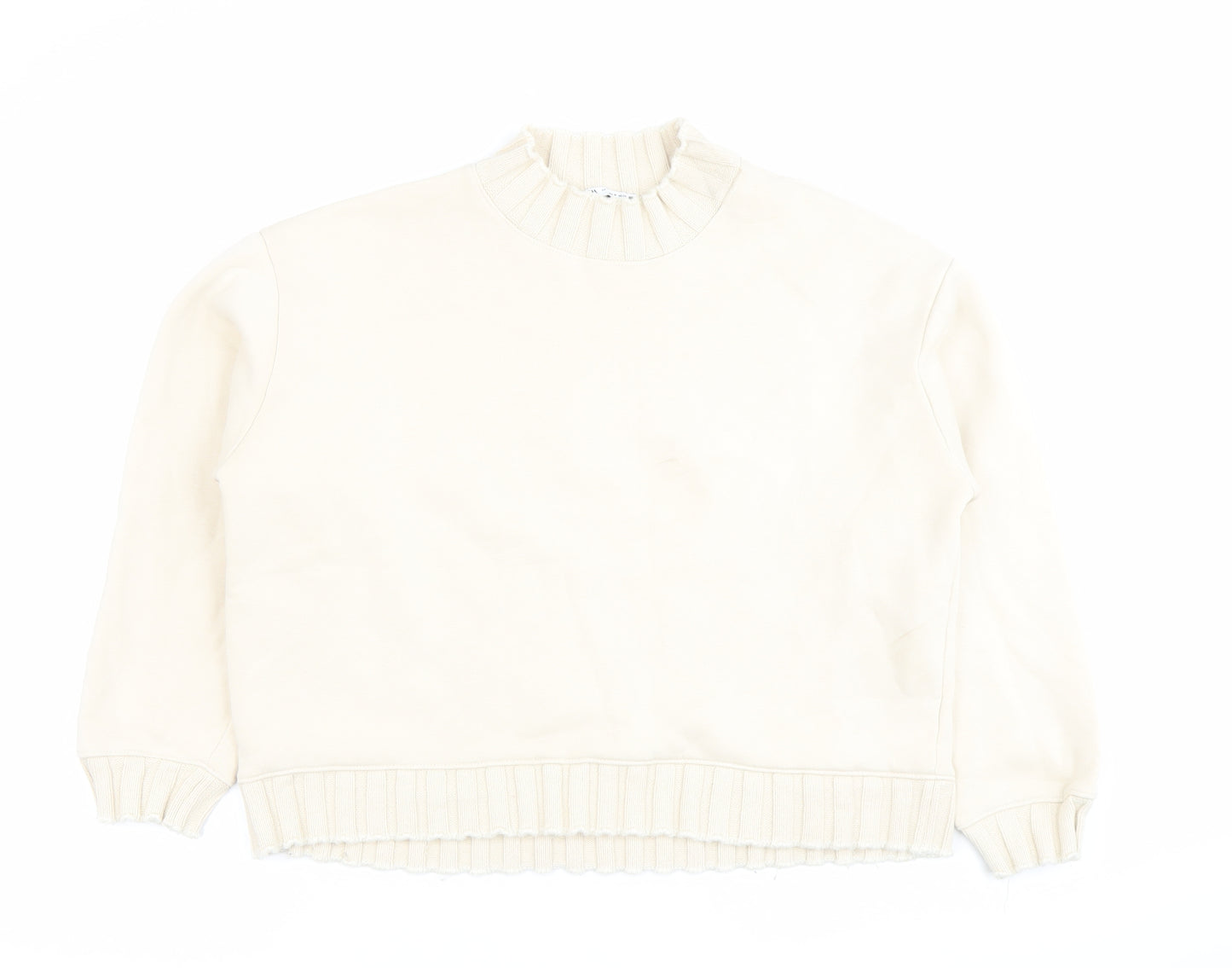 Zara Women Ivory Cotton Blend Sweatshirt Size M Crew Neck