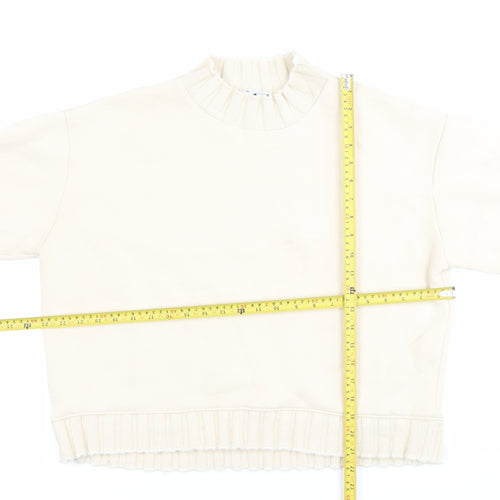 Zara Women Ivory Cotton Blend Sweatshirt Size M Crew Neck