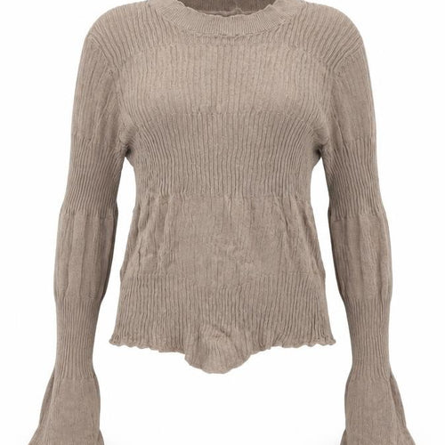 Zara Women Brown Knit Long Sleeve Crew Neck Blouse Size M