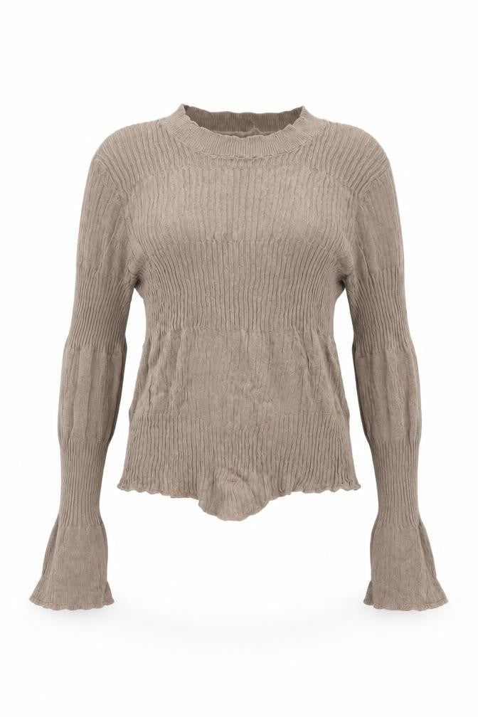 Zara Women Brown Knit Long Sleeve Crew Neck Blouse Size M