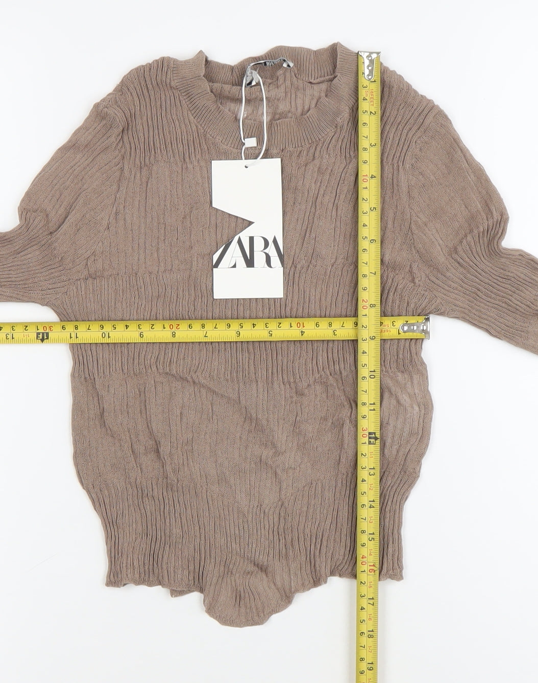 Zara Women Brown Knit Long Sleeve Crew Neck Blouse Size M