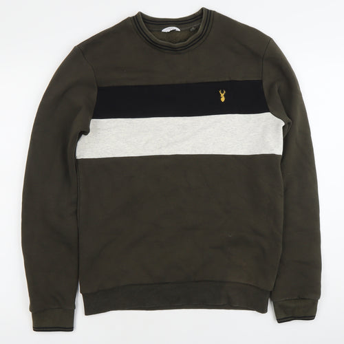 Next Men’s Green Striped Sweatshirt Small Crew Neck Pullover