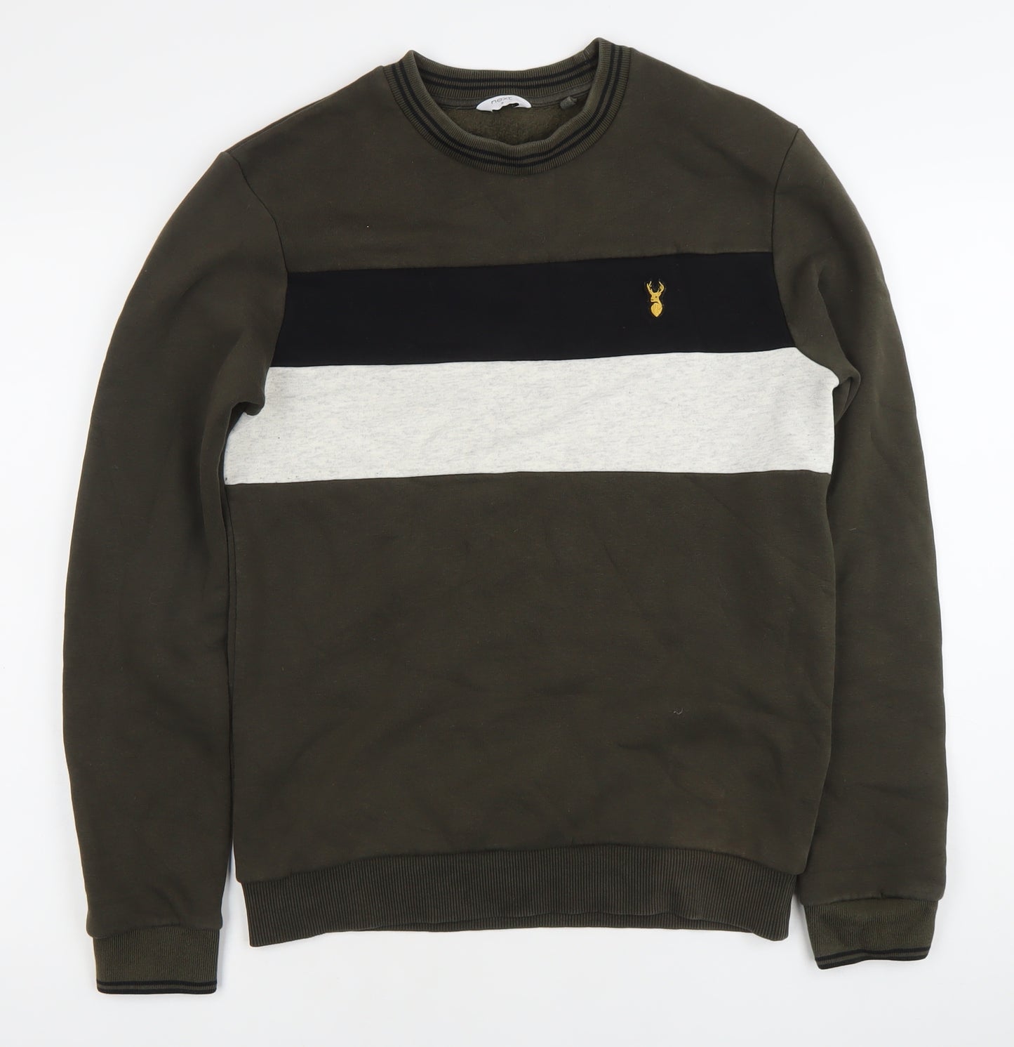 Next Men’s Green Striped Sweatshirt Small Crew Neck Pullover