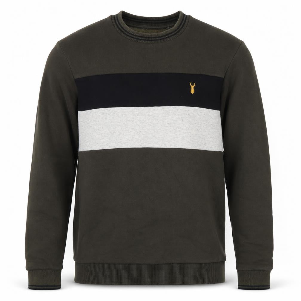 Front view of Next Men’s Green Striped Sweatshirt Small Crew Neck Pullover