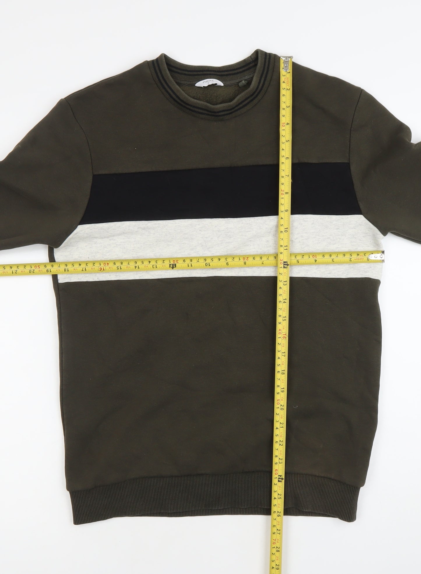 Next Men’s Green Striped Sweatshirt Small Crew Neck Pullover