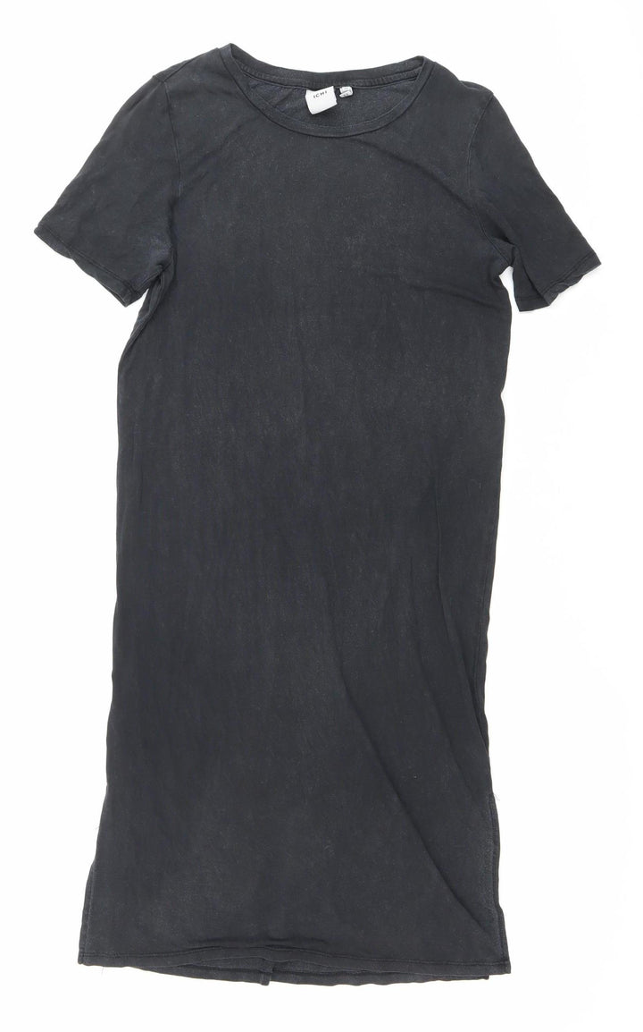 ICHI Womens Black XS T-Shirt Dress Short Sleeve Casual