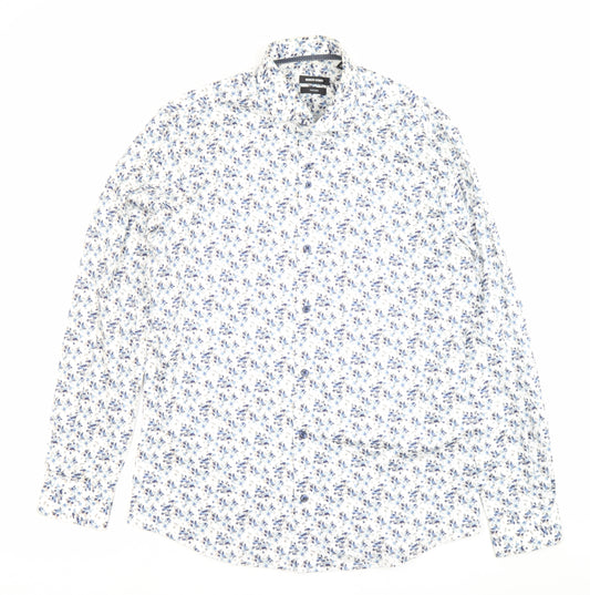 Remus Uomo Men’s White Floral Slim Fit Dress Shirt Size 16 M