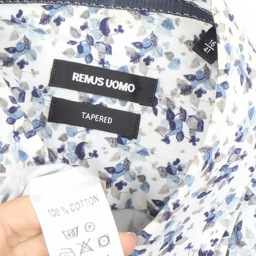 Remus Uomo Men’s White Floral Slim Fit Dress Shirt Size 16 M